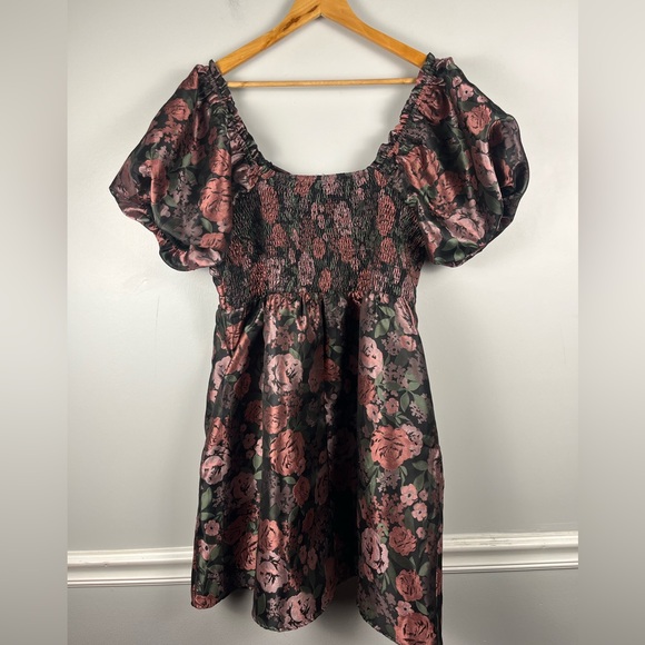 Arula puff sleeve floral print babydoll mini dress size A/1X - Picture 7 of 7